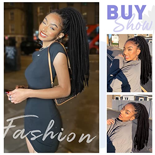 FAVE 18 Inches Loc Ponytail Faux Locs Ponytail Extension Natural Locs Pony Tail Dreadlock Ponytail Extension for Women Synthetic Hair Piece Clip on Ponytails Drawstring Ponytail for Black women